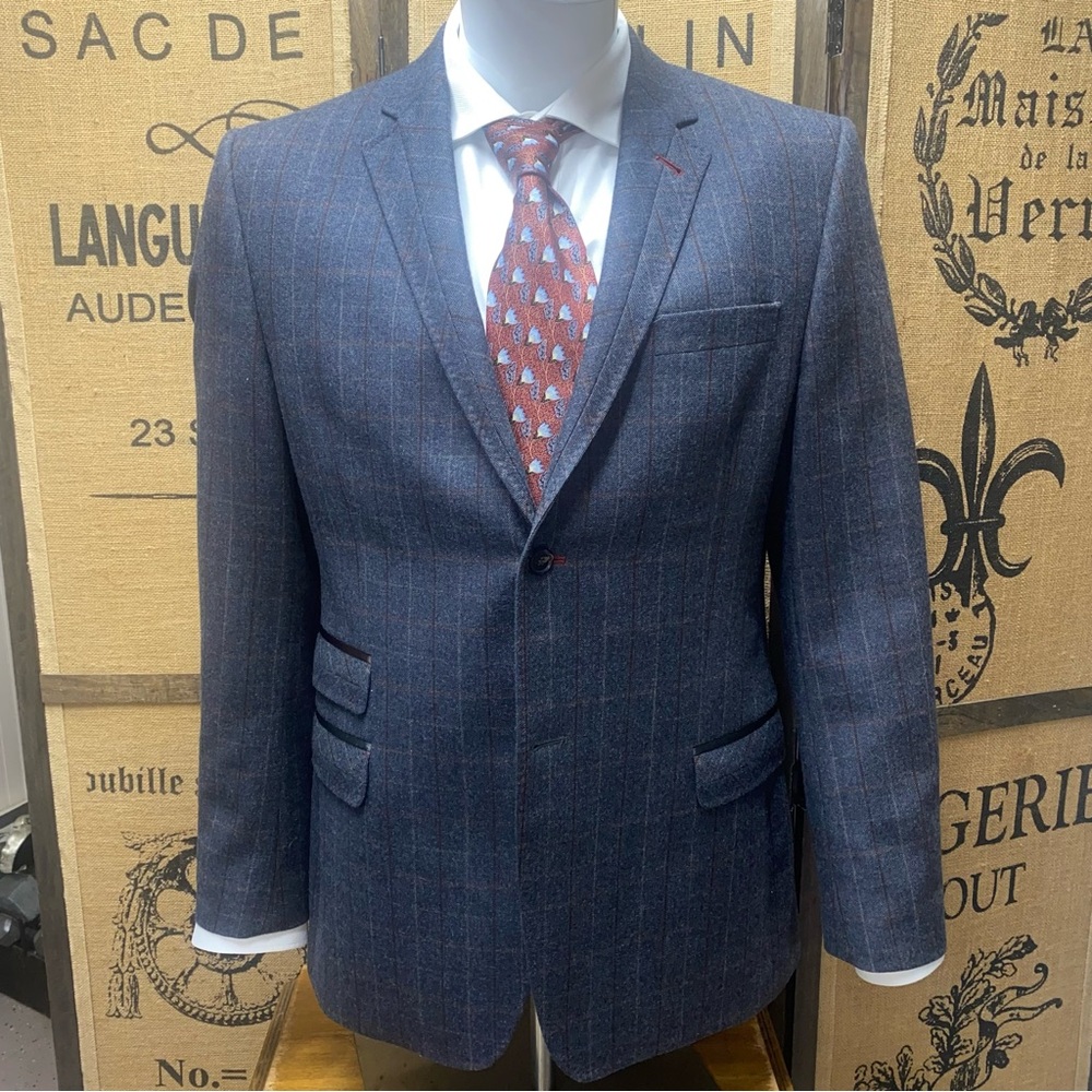 Ted Baker Grey Plaid Wool Blazer, Flawless, 42R